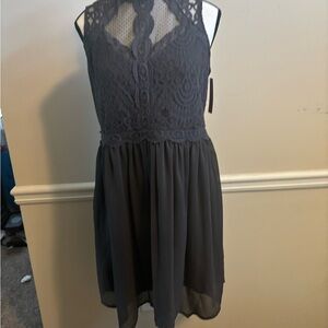 Elegant Lace Halter Dress in Dark Gray L